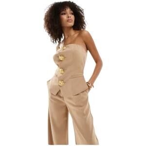 Anthropologie Rare London Sleeveless Jumpsuit Tan Size 2 Tailored Bandeau